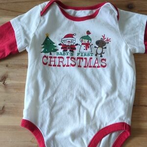 Old Navy White and Red Baby Christmas One-Piece Bodysuit